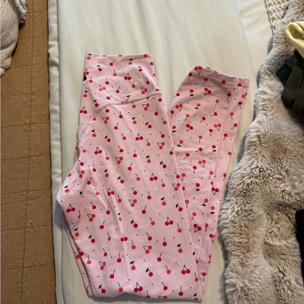 Pink Cherry Print Women's Leggings